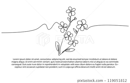 One line withered flower poster drawing with a beautiful frame. Abstract minimal continuous line wall decor. 119051812