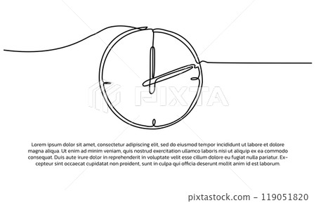 One line wall clock poster with frame. Abstract minimal continuous line wall decor. One line wall clock poster with frame. Abstract minimal continuous line wall decor. 119051820