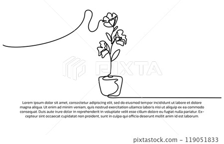 One line flower vase poster drawing with a beautiful frame. Abstract minimal continuous line wall decor One line flower vase poster drawing with a beautiful frame. Abstract minimal continuous line wall decor 119051833