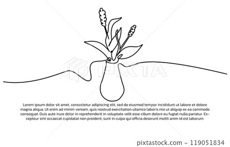 One line flower vase poster drawing with a beautiful frame. Abstract minimal continuous line wall decor. One line flower vase poster drawing with a beautiful frame. Abstract minimal continuous line wall decor. 119051834