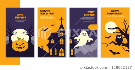 Halloween Night Social Media Stories Flat Cartoon Hand Drawn Templates Background Illustration 119052157