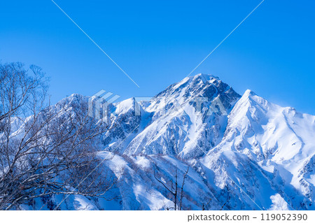 [Snowy mountain material] Snowfields and Takeda diamonds appearing on Mt. Goryu in winter [Nagano Prefecture] 119052390