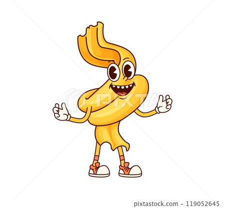 Funghetto Italian pasta groovy happy character. Italian restaurant wheat gourmet groovy cheerful mascot, Funghetto noodle dish or Italy cuisine menu tasty pasta funny funky isolated vector personage Funghetto Italian pasta groovy happy character. Italian restaurant wheat gourmet groovy cheerful mascot, Funghetto noodle dish or Italy cuisine menu tasty pasta funny funky isolated vector personage 119052645