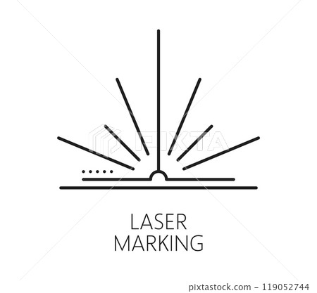 Laser marking manufacture equipment line icon. CNC cutting metalwork industry outline sign, steel marking manufacture equipment or laser engraving production technology line vector symbol or icon Laser marking manufacture equipment line icon. CNC cutting metalwork industry outline sign, steel marking manufacture equipment or laser engraving production technology line vector symbol or icon 119052744