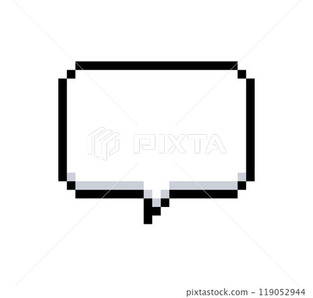 Pixel speech bubble. Pixel text box. Retro game chat frames. Message clouds. Bit dialog frames. Interface talk balloon. Vector illustration isolated on white background 119052944