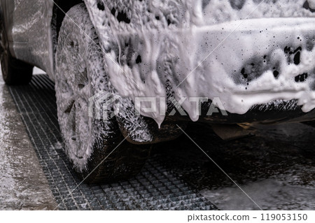 SUV Being Washed at Car Wash SUV Being Washed at Car Wash 119053150