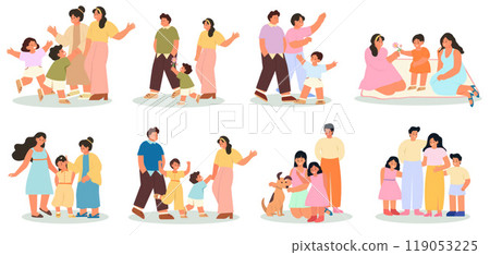 Diverse families expressing joy and togetherness. Vector illustration 119053225