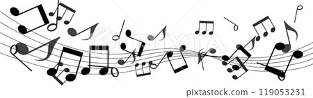 Vector illustration of black music notes, dynamic music material, banner background Vector illustration of black music notes, dynamic music material, banner background 119053231