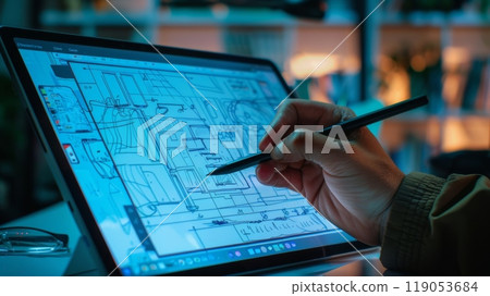 Hands Sketching an Advertisement Concept on a Tablet Using a Stylus Hands Sketching an Advertisement Concept on a Tablet Using a Stylus 119053684