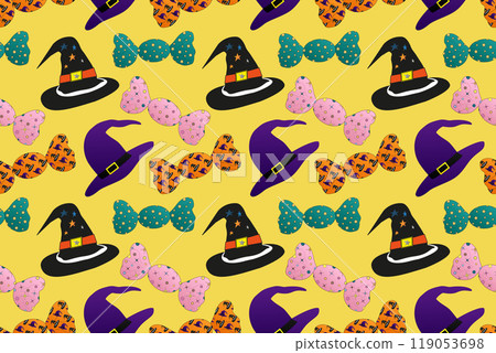 Halloween Witch Hats and Candy Pattern Design 119053698