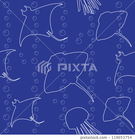 Stripy seamless pattern with stingray silhouettes 119053754