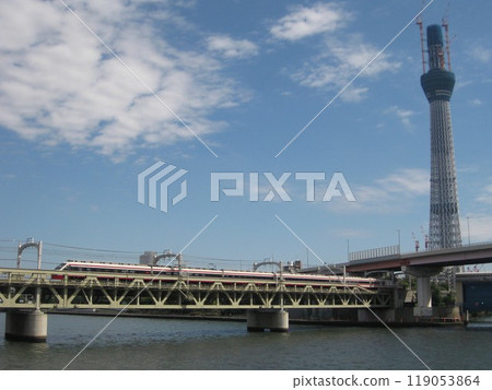 September 26, 2010 Asakusa Tobu Railway Sumida River Bridge Ryomo Express Tokyo Skytree under construction September 26, 2010 Asakusa Tobu Railway Sumida River Bridge Ryomo Express Tokyo Skytree under construction 119053864