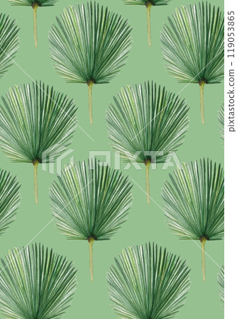 Palm leaf hand painted watercolor seamless pattern, light green background. High quality image perfect for cards, posters, stickers, eco materials, Christmas decoration design. Exotic plants clip art Palm leaf hand painted watercolor seamless pattern, light green background. High quality image perfect for cards, posters, stickers, eco materials, Christmas decoration design. Exotic plants clip art 119053865