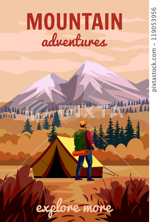 Mountain adventure trekking travel poster 119053956