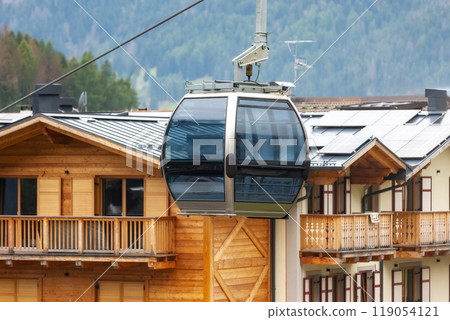 Italian village, cable car cabin, summer 119054121