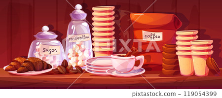 Barista and coffeeshop cartoon vector composition Barista and coffeeshop cartoon vector composition 119054399