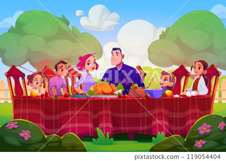 Family dinner in summer garden Family dinner in summer garden 119054404