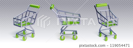 3d green trolley cart for grocery in supermarket 3d green trolley cart for grocery in supermarket 119054471