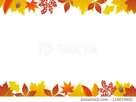 Illustration of a top and bottom frame with the image of autumn leaves_horizontal 119054692
