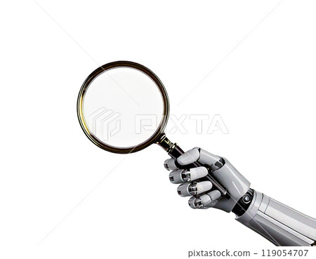 機器人手和放大鏡數據分析和使用AI的未來技術 機器人手和放大鏡數據分析和使用AI的未來技術 119054707