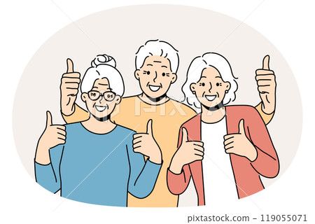 Smiling old people showing thumbs up 119055071
