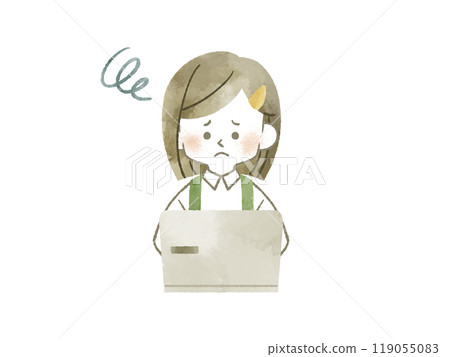 A woman using a laptop with a troubled expression - watercolor A woman using a laptop with a troubled expression - watercolor 119055083