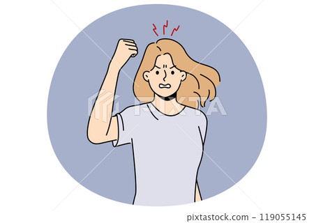 Angry woman show fist feeling furious Angry woman show fist feeling furious 119055145