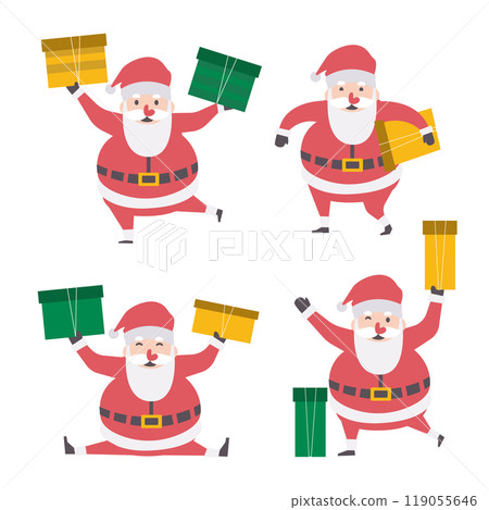 Santa Claus cartoon characters . Flat design . Set 1 of 5 . Vector . 119055646
