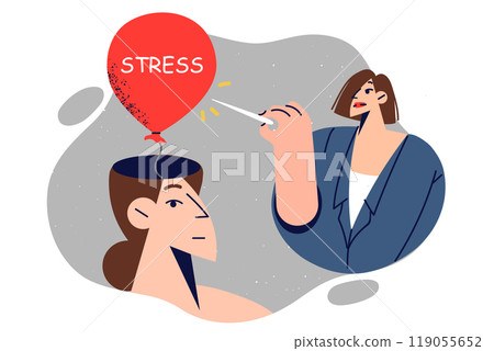 Psychotherapist helps patient get rid of stress, uses needle to burst balloon in girl head Psychotherapist helps patient get rid of stress, uses needle to burst balloon in girl head 119055652