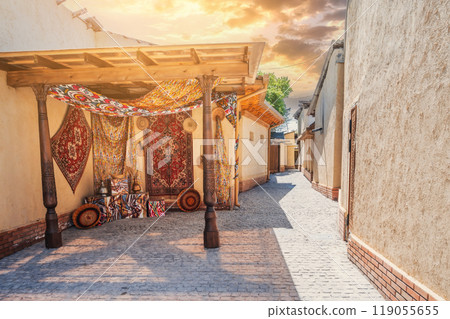 view of the narrow street of the ancient Arab city. 119055655