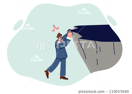 Business man falls from cliff, due to crisis situation causing need to take risks Business man falls from cliff, due to crisis situation causing need to take risks 119055690
