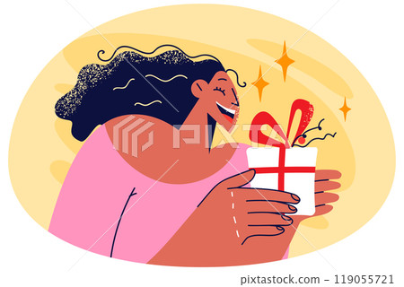 Smiling woman holding present in hands Smiling woman holding present in hands 119055721