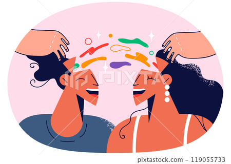 Couple with open heads share creative ideas Couple with open heads share creative ideas 119055733