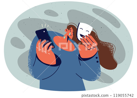 Crying woman take off mask suffer from internet bullying Crying woman take off mask suffer from internet bullying 119055742