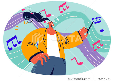 Smiling woman with baton play music 119055750