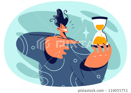 Smiling man point at sandglass 119055751