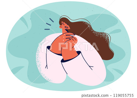 Smiling woman make hand gesture feeling appreciation 119055755