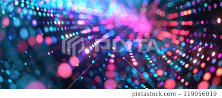 : Vibrant Abstract Bokeh Lights Forming Colorful Patterns In A Dynamic, Blurred Background 119056019