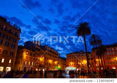Night view of the Spanish Steps in Rome, Lazio, the capital of the Italian Republic in Southern Europe 119056045