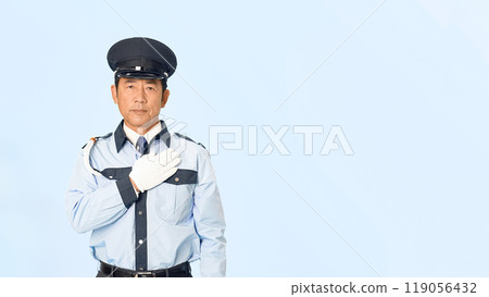 Male security guard with hands on chest 119056432