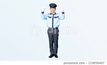 Full-body photo of a male security guard posing his fist Full-body photo of a male security guard posing his fist 119056487