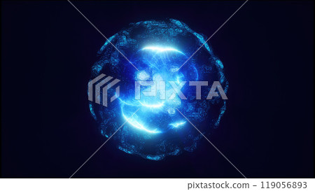 A glowing blue energy sphere with dynamic textures and swirling patterns, emitting a futuristic and cosmic aura technology space sci-fi 119056893