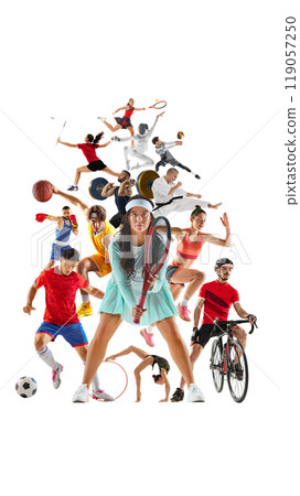 Vertical collage of athletes performing in synchronized harmony, blending competitive energy with elegance and strength. Vertical collage of athletes performing in synchronized harmony, blending competitive energy with elegance and strength. 119057250