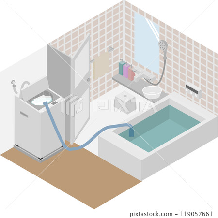 洗衣機剩餘熱水再利用的等距影像素材 119057661