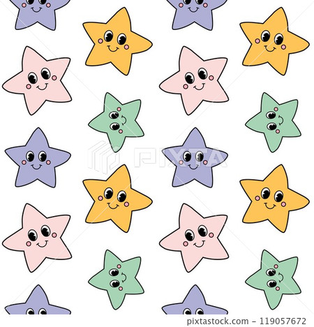 Vector seamless pattern of groovy cartoon star 119057672