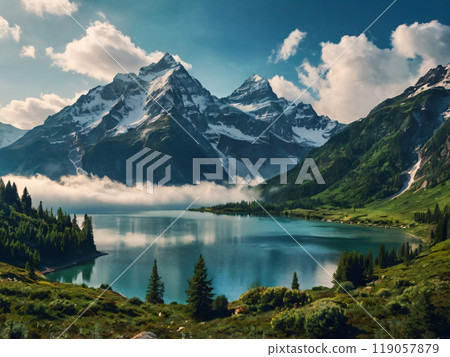 beautiful lake in the mountains 119057879