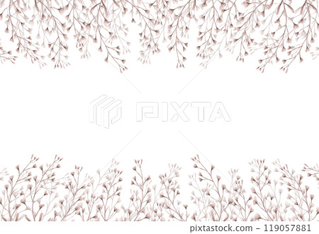 Hand drawn watercolor dried autumn seed crop flowers frame border isolated on white background. Can be used for post card, invitation, business card and other printed products. 119057881