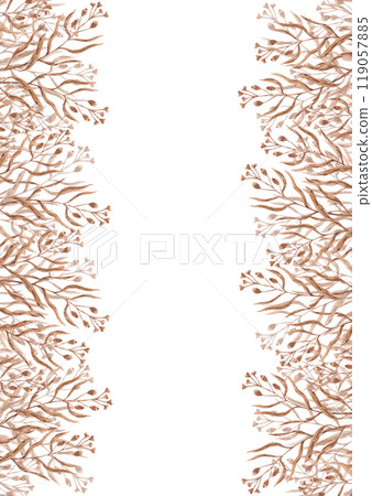 Hand drawn watercolor dried autumn seed crop flowers frame border isolated on white background. Can be used for post card, invitation, book cover and other printed products. 119057885