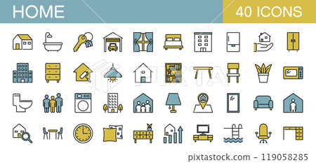 House, furniture, and home appliance icon set (color) House, furniture, and home appliance icon set (color) 119058285
