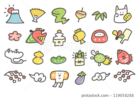 Snakes and New Year's lucky charms Hand-drawn Snake Year Line drawing Icon Snakes and New Year's lucky charms Hand-drawn Snake Year Line drawing Icon 119058288
